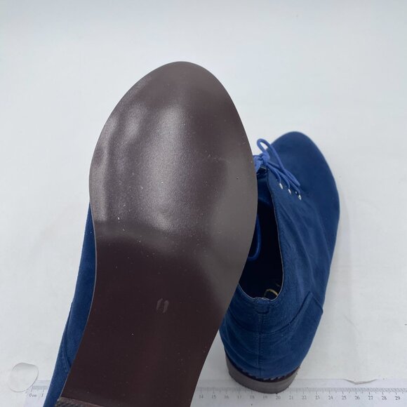 YDN Blue Trendy Low Heel Pointed Toe Lace Up Ankle Boots Fall Winter Booties - Picture 5 of 7